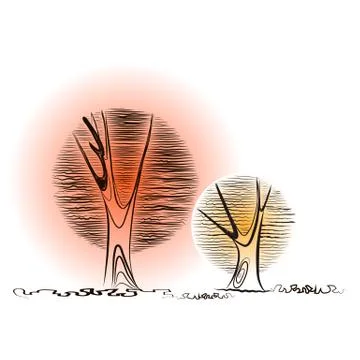 Two creative trees and round crowns for background Stock Illustration