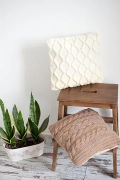 Two crocheted cushions Stock Photos