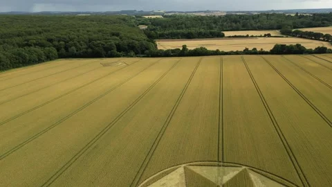 Two Crop Circles in Field, 4K Drone View, Winchester, 4th July 2023, 4K Stock Footage 265188701