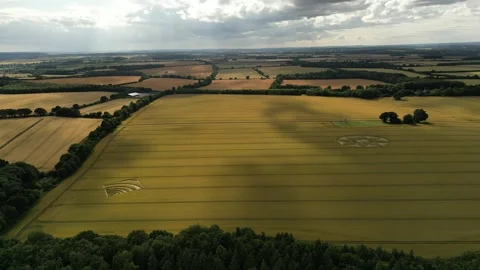 Two Crop Circles, Wide 4K Drone View, Winchester, 4th July 2023, 4K Stock-Footage 265265265