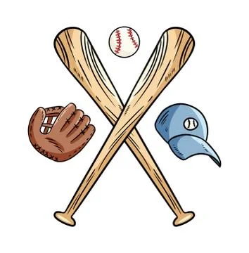 Two crossed baseball bats and ball, icon sports logo. Vector isolated illustr Stock Illustration
