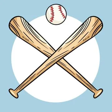 Two crossed baseball bats and ball, icon sports logo. Vector isolated illustr Stock Illustration