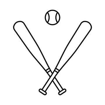 Two crossed baseball bats with ball icon in linear style. Stock Illustration