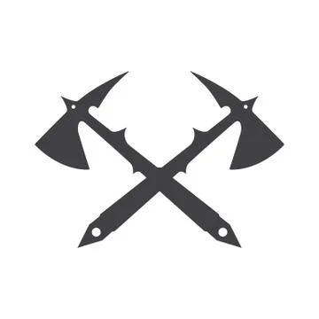 Two crossed battle axes with sharp spikes. Vector icon Stock Illustration