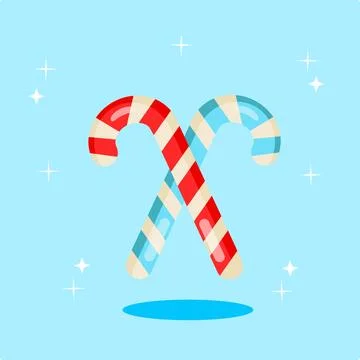 Two Crossed Candy Canes Vector Illustration Cartoon Design, Candy Umbrella Stock Illustration