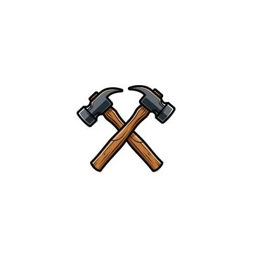 Two crossed carpenter hammers illustration with tool kit Stock Illustration