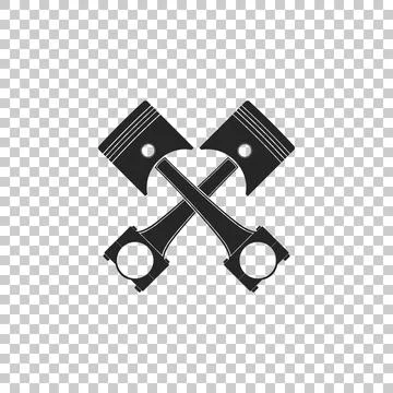 Two crossed engine pistons icon isolated on transparent background. Flat design Stock Illustration
