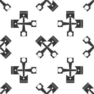 Two crossed engine pistons icon seamless pattern on white background. Flat Illustrazione stock