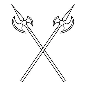 Two crossed halberds icon in linear style. Stock Illustration