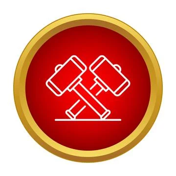 Two crossed hammers icon on a red and gold circle Stock Illustration