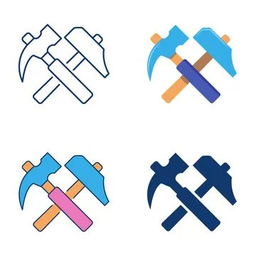Two crossed hammers icon set Stock Illustration