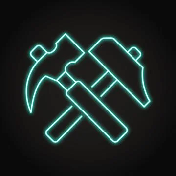 Two crossed hammers neon icon Stock Illustration