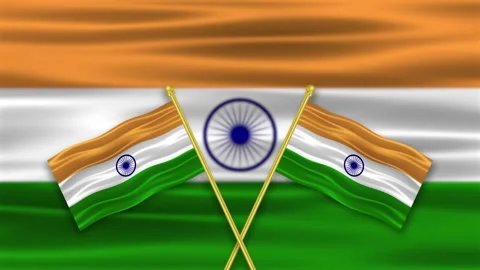 Two crossed indian flag waving on blur indian flag background Stock Footage 312822122