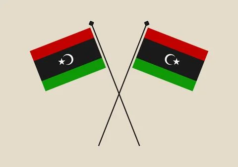 Two crossed Libyan flags on poles, a vector illustration representing the n.. Stock Illustration