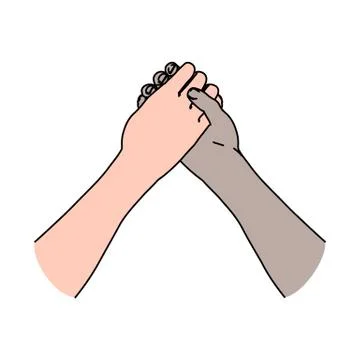Two crossed man's hands symbolized arm wrestling or friendship Illustrazione stock