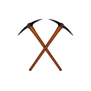 Two crossed mattocks in black design with wooden handle Stock Illustration