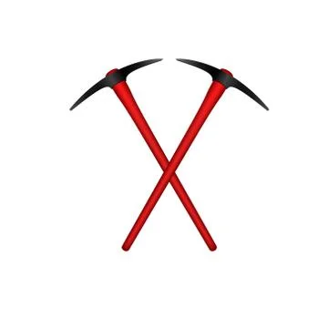 Two crossed mattocks in black design with red handle Illustration