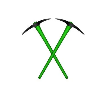 Two crossed mattocks in black design with green handle Stock Illustration