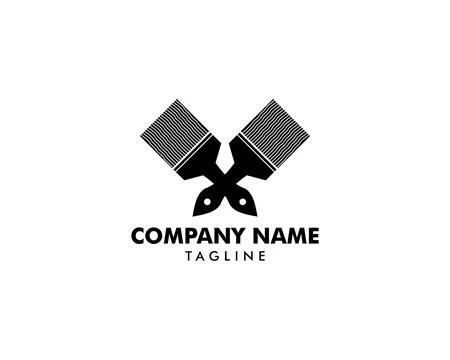 Two Crossed Paint Brush Logo Design Vector Illustration Stock Illustration