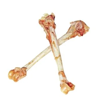 Two crossed picked chicken bones isolated on white.Poverty conce Stock Photos
