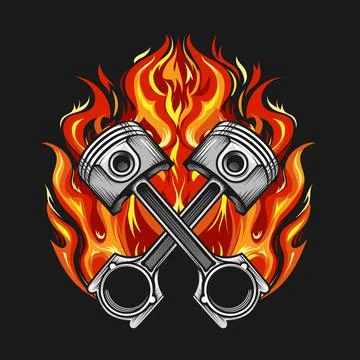 Two Crossed Pistons in Burning Flame Stock Illustration