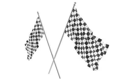 Two crossed race checkered flags, finishing checkered flag, 3d rendering Stock Illustration