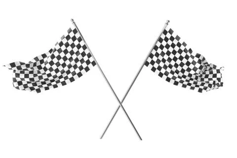 Two crossed race checkered flags, finishing checkered flag, 3d rendering Stock Illustration