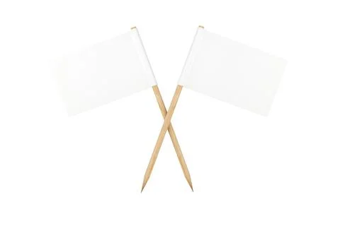 Two crossed rectangle shaped toothpick paper flags with wooden pole isolated  Illustrazione stock