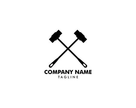 Two Crossed Sledge Hammers Logo Design Vector Illustration Stock Illustration