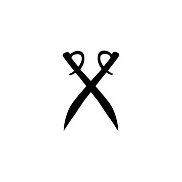 Two crossed swords in flat design. Simple black sword icon isolated. Vector i Stock Illustration