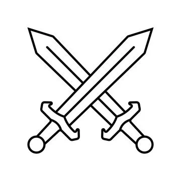 Two crossed swords icon in linear style. 스톡 일러스트