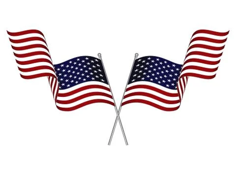 Two crossed waving USA flags Stock Illustration