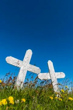 Two crosses at a Graveyard Iceland Stock Photos