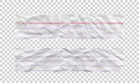 Two crumpled notebook paper sections with red and purple lines 库存照片