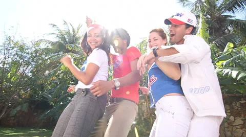 Two Cuban couples dancing side by side Stock Footage 38761100