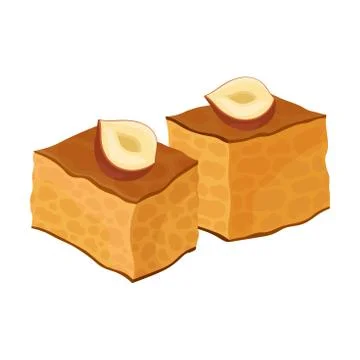 Two cubes of baklava with glaze. Vector illustration on white background. Stock Illustration