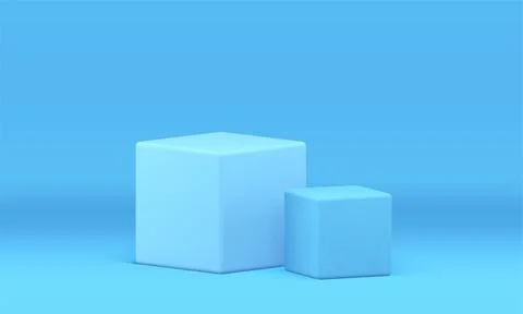 Two cubes squared pedestal blue 3d stage studio background for product advert Stock Illustration