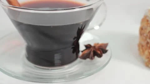 Two cup with glintwine and cake Stock Footage 18184921