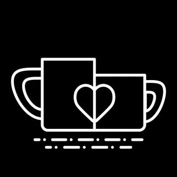 Two cup of tea or coffee with hearts. Gift ona Valentine Day. Vector icon Illustrazione stock