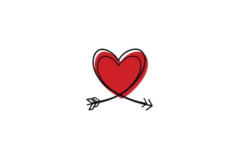 Two Cupid s arrows in the continuous drawing of lines in the form of a heart in Stock Illustration