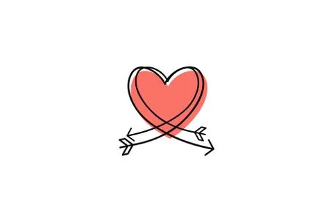 Two Cupid s arrows in the continuous drawing of lines in the form of a heart in Stock Illustration