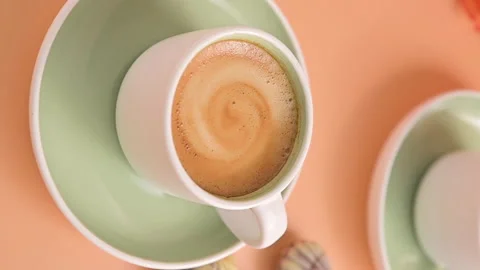 Two cups of aromatic espresso coffee with froth. Stock Footage 148726134