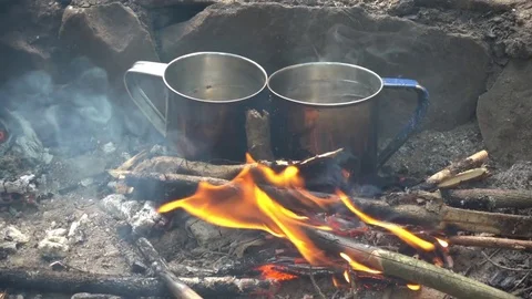 Two cups in bonfire Stock Footage 77486630