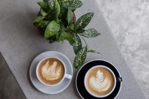 Two cups of cappuccino Stock Photos