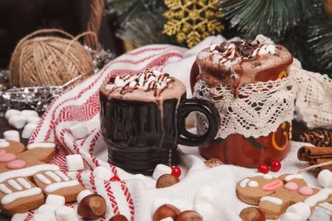 Two cups of cocoa Stock Photos