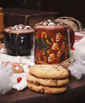Two cups of cocoa Stock Photos