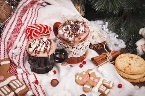 Two cups of cocoa Stock Photos