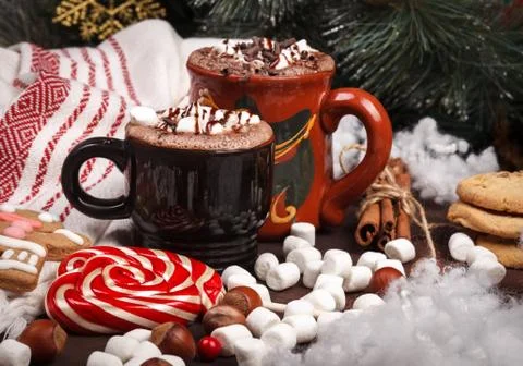 Two cups of cocoa Stock Photos