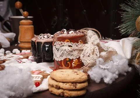 Two cups of cocoa Stock Photos