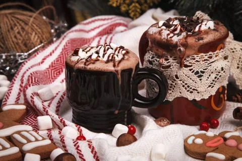 Two cups of cocoa Stock Photos